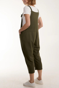 Oversized Bow Detailed Plain Dungarees in Khaki