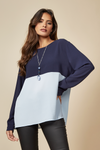 Colour Block Blouse in Navy and Blue