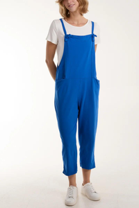 Oversized Bow Detailed Plain Dungarees in Royal Blue