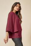 Layered Top With 3/4 Sleeves in Burgundy with Necklace