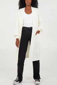 Oversized Long Sleeves Midi Knitted Cardigan with Pocket Details in Cream
