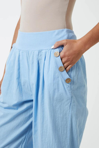 Relaxed Fit Button Detailed Trousers in Light Blue