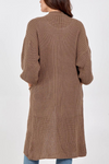 Oversized Long Sleeves Midi Knitted Cardigan with Pocket Details in Toffee