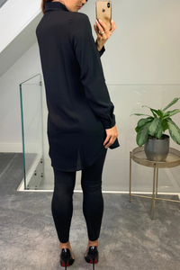 Oversized Tunic Shirt with Tie in Black