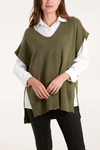 Oversize Cozy Sleeveless Top with V-Neck Side Buttoned Details in Khaki