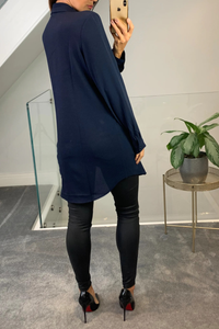 Oversized Tunic Shirt with Tie in Navy