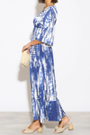 Oversized Shirred Waist Flutter Sleeve V Neck Maxi Dress with Tie Dye Print Details in White and Navy