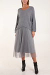 Relaxed Fit Layered Knit and Pleated Dress Set in Grey