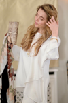 Oversized Long Sleeves Layered Blouse in White with Necklace