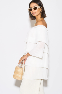 Relaxed Fit Off Shoulder Pleated Layer Detailed Blouse Top in White