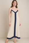 Relaxed Fit Cami Midi Dress in Beige and Navy
