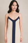Relaxed Fit Cami Midi Dress in Beige and Navy
