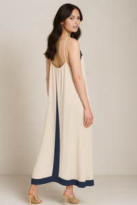 Relaxed Fit Cami Midi Dress in Beige and Navy