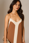 Relaxed Fit Cami Midi Dress in Brown and Beige