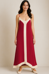 Relaxed Fit Cami Midi Dress in Burgundy and Beige
