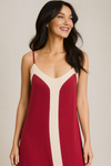 Relaxed Fit Cami Midi Dress in Burgundy and Beige