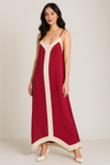 Relaxed Fit Cami Midi Dress in Burgundy and Beige