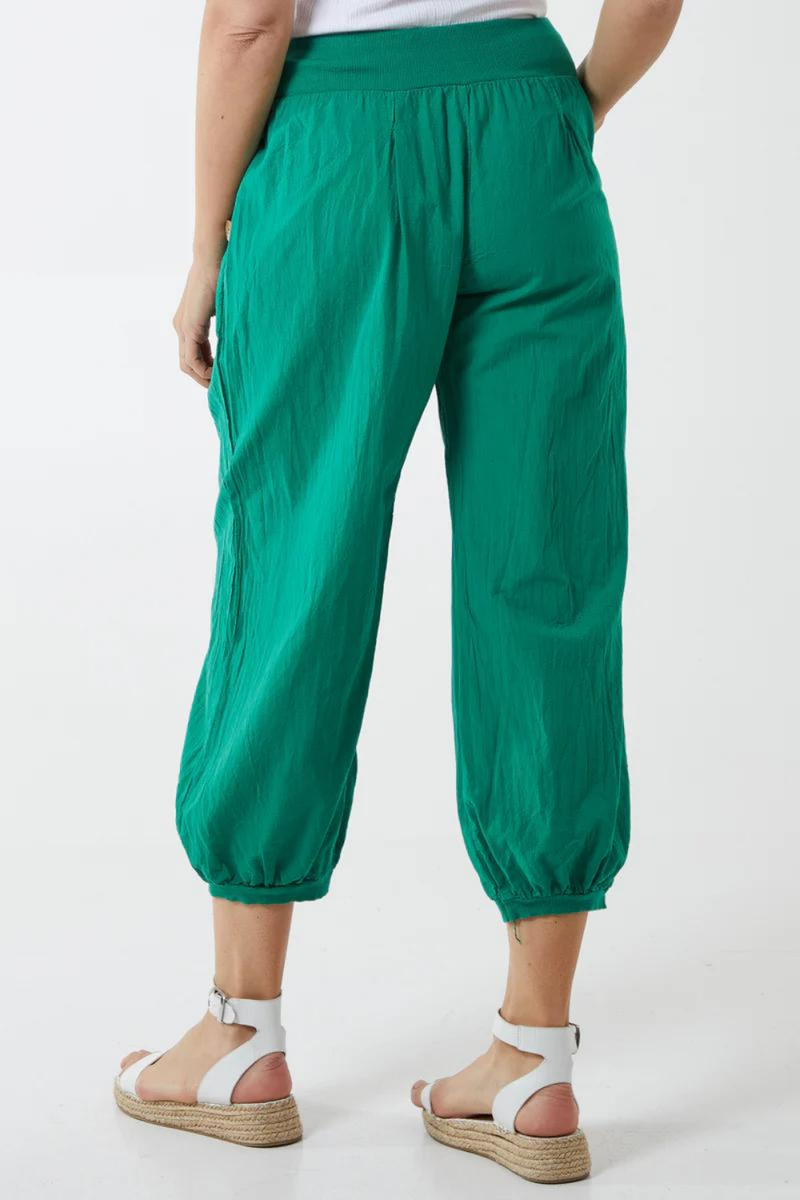 Relaxed Fit Button Detailed Trousers in Jade