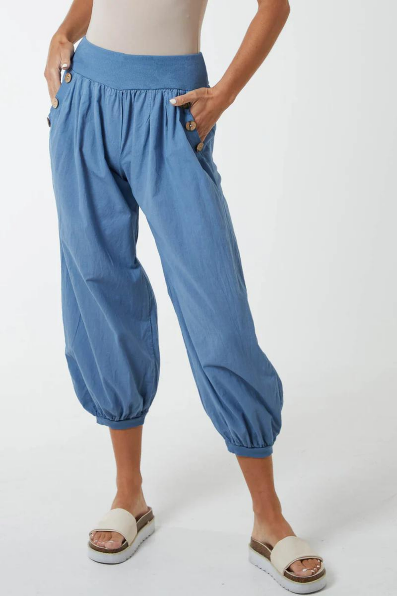 Relaxed Fit Button Detailed Trousers in Denim