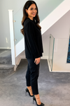 Oversized Detailed Neck Top with Long Sleeves in Black