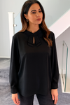 Oversized Detailed Neck Top with Long Sleeves in Black
