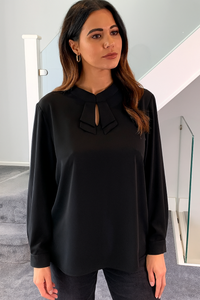 Oversized Detailed Neck Top with Long Sleeves in Black