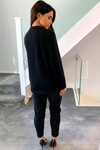 Oversized Detailed Neck Top with Long Sleeves in Black