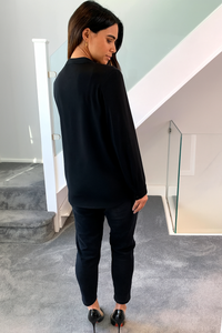 Oversized Detailed Neck Top with Long Sleeves in Black