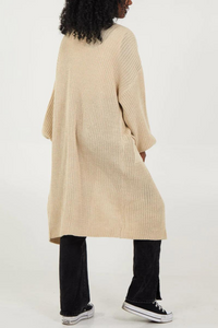 Oversized Long Sleeves Midi Knitted Cardigan with Pocket Details in Stone