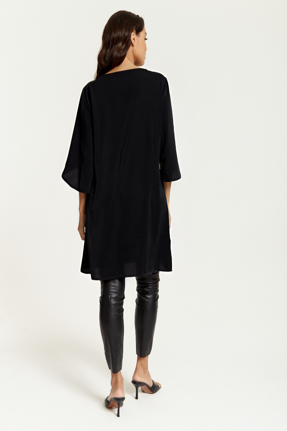 Relaxed Fit V Neck Tunic with Split Sleeves in Black