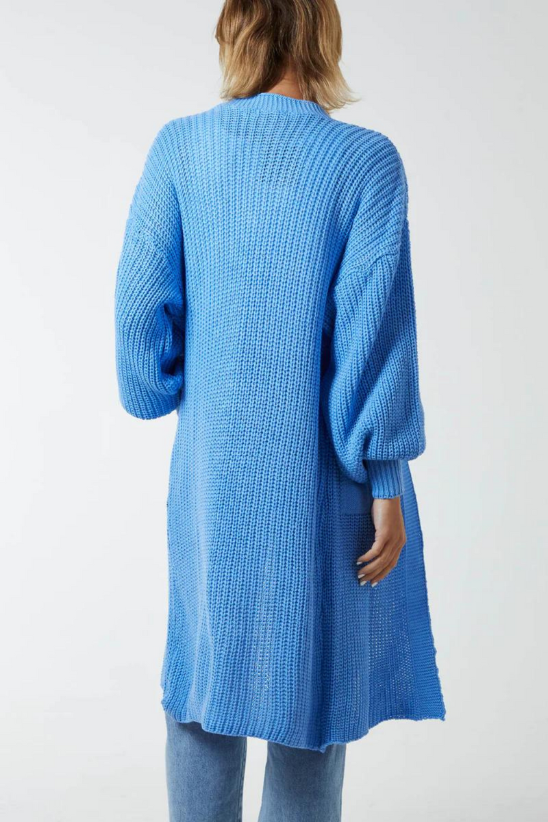 Oversized Long Sleeves Midi Knitted Cardigan with Pocket Details in Light Blue