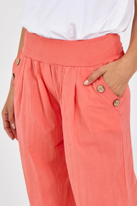 Relaxed Fit Button Detailed Trousers in Coral