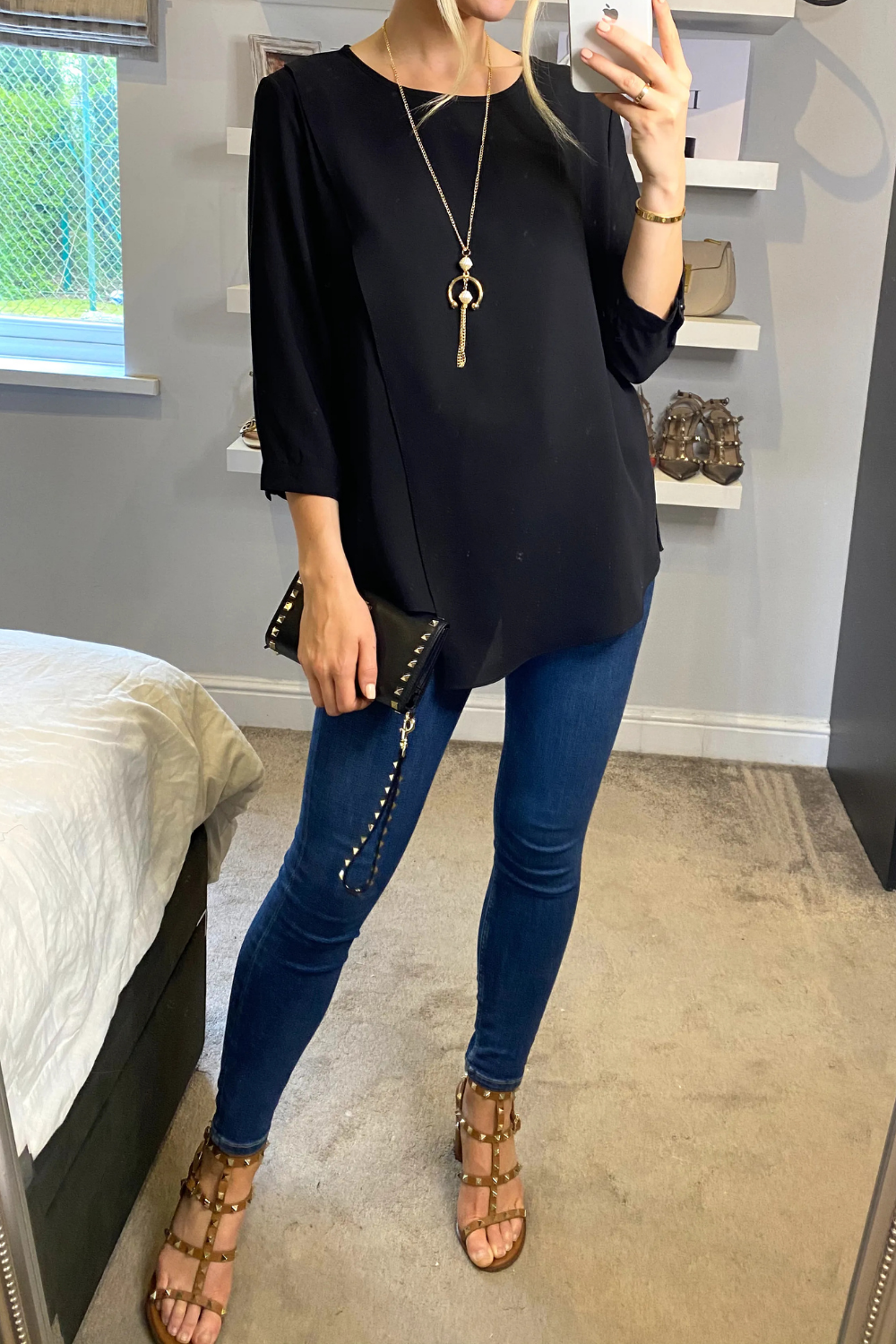 Oversized Ruffle Neck Top with Long Sleeves in Black