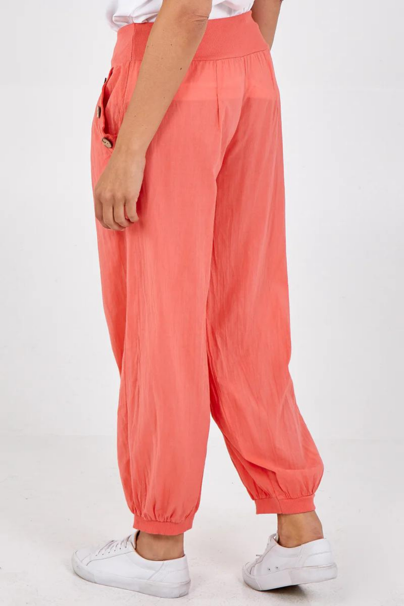 Relaxed Fit Button Detailed Trousers in Coral