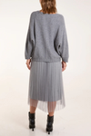 Relaxed Fit Layered Knit and Pleated Dress Set in Grey