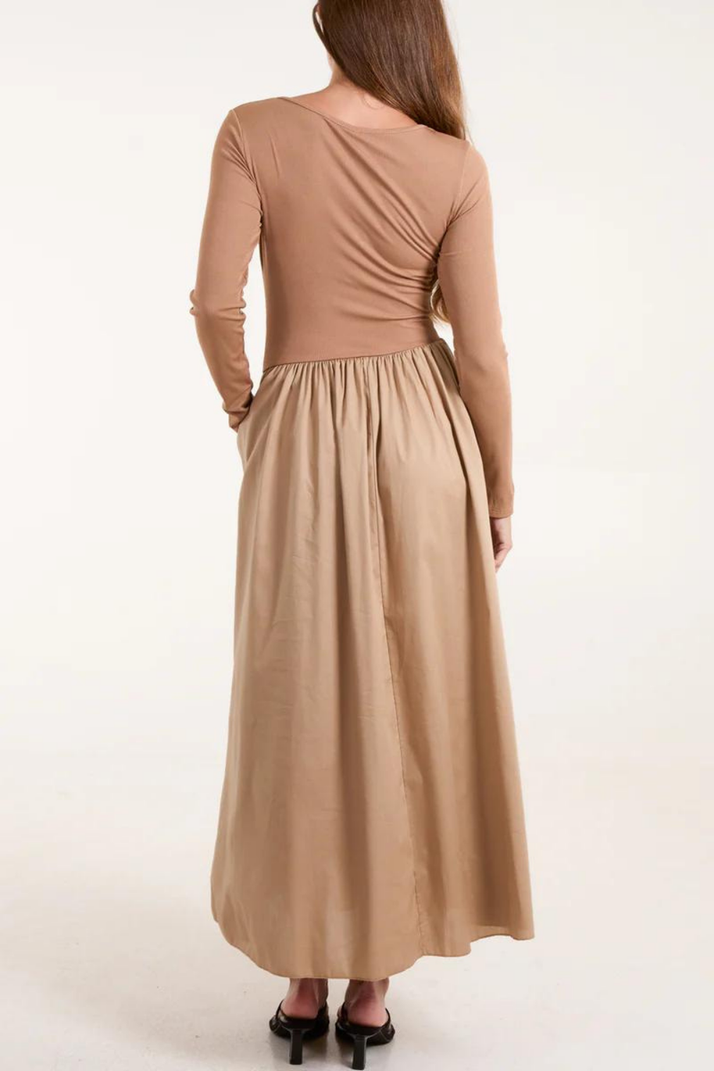 Relaxed Fit Long Sleeves Maxi Dress in Beige