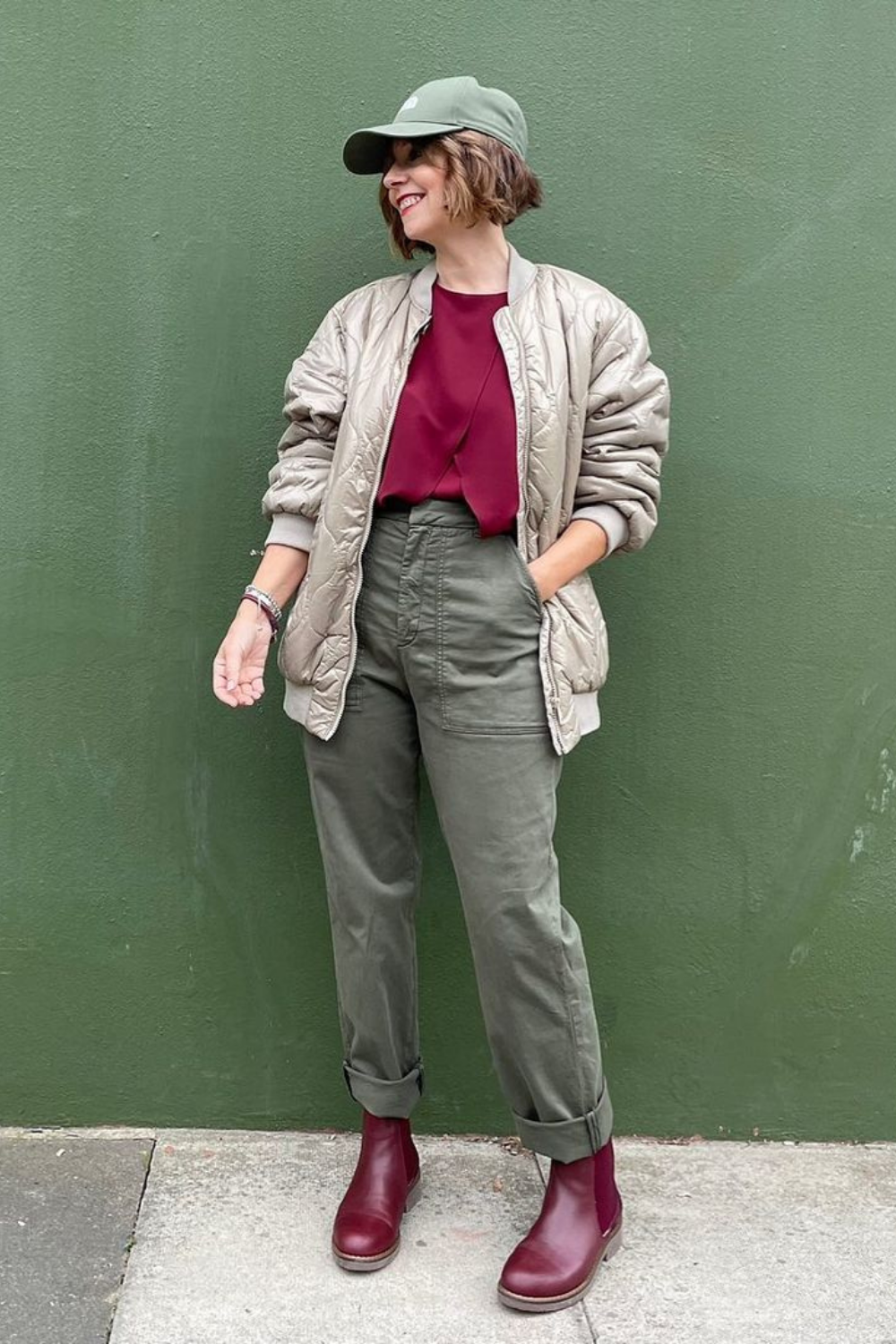 Relaxed Fit Crew Neck Layered Blouse Top with Short Sleeves in Burgundy