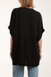 Oversized Short Sleeves Twist Front Cocoon Tunic Top in Black