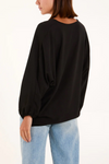 Oversized V Neck Tie Detailed Long Sleeves Blouse in Black