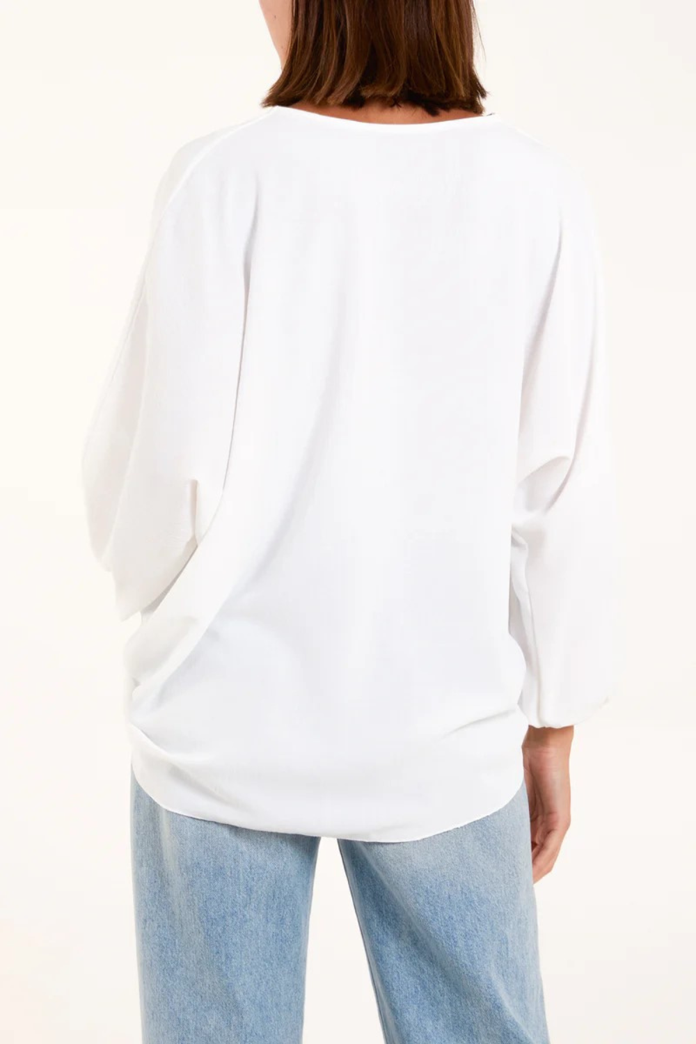 Oversized V Neck Tie Detailed Long Sleeves Blouse in White