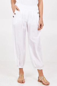 Relaxed Fit Button Detailed Trousers in White