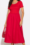 Relaxed Fit Short Sleeves Midi Dress in Red