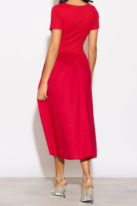 Relaxed Fit Short Sleeves Midi Dress in Red