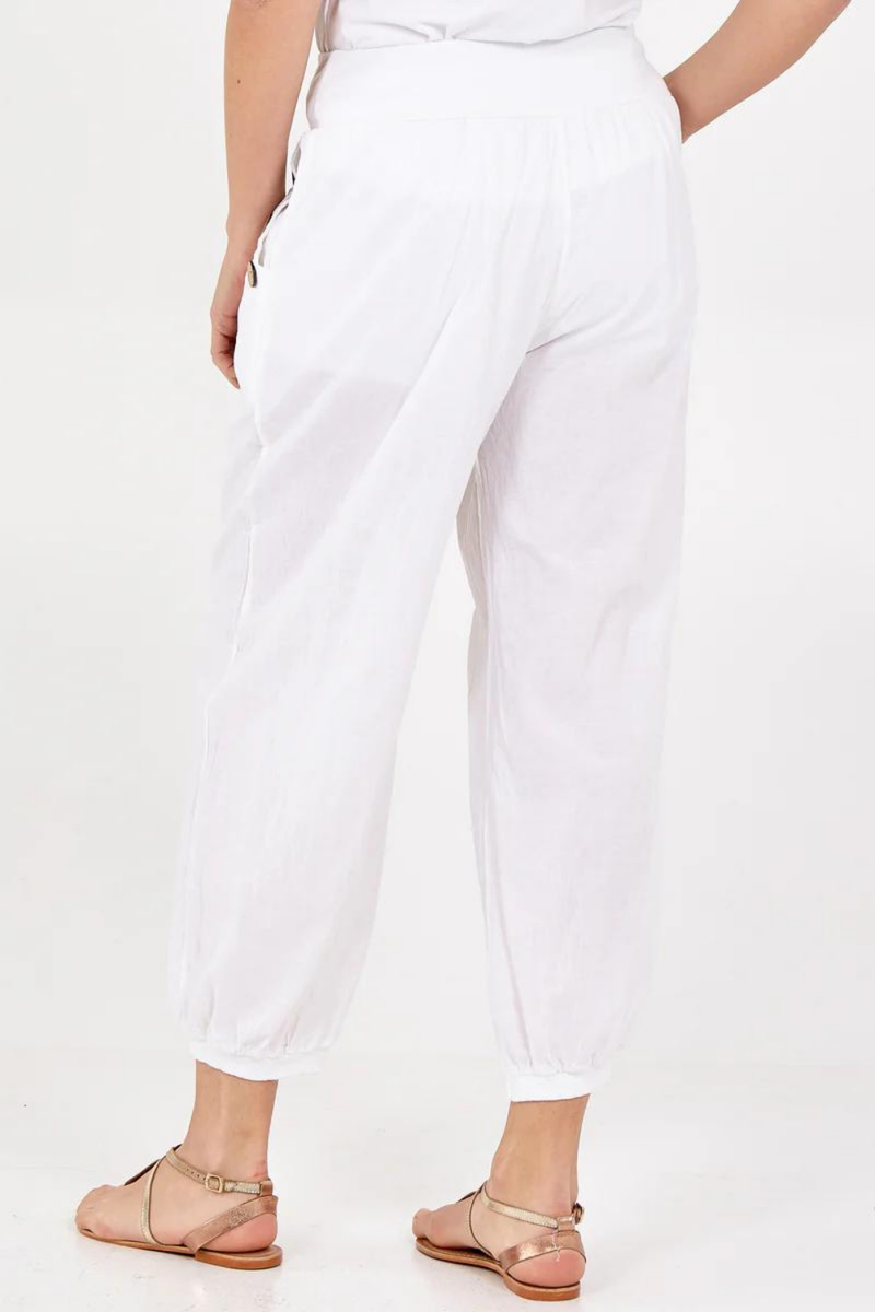 Relaxed Fit Button Detailed Trousers in White