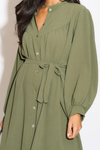 Relaxed Fit Shirt Midi Dress with Belt in Khaki