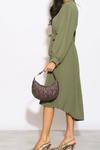 Relaxed Fit Shirt Midi Dress with Belt in Khaki