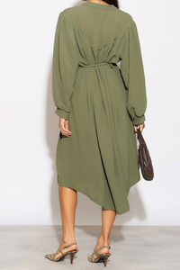 Relaxed Fit Shirt Midi Dress with Belt in Khaki