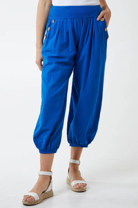 Relaxed Fit Button Detailed Trousers in Royal Blue