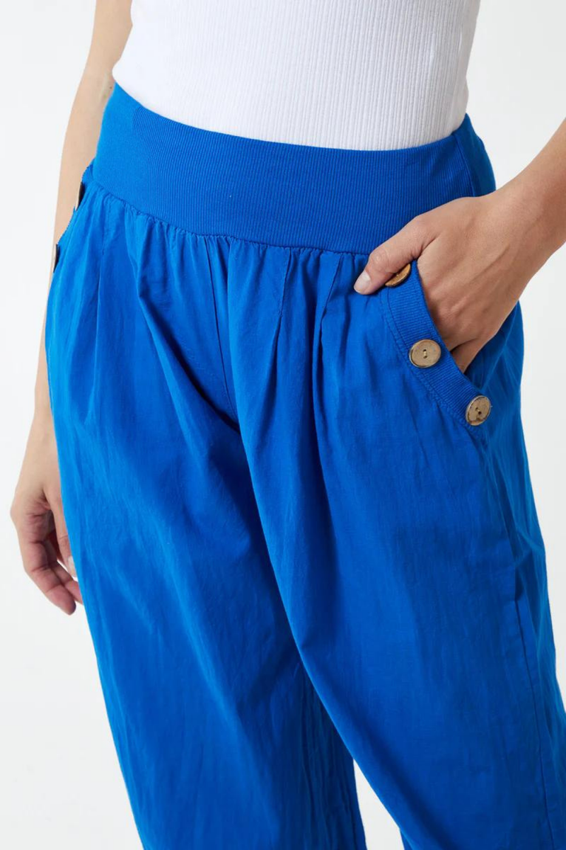 Relaxed Fit Button Detailed Trousers in Royal Blue