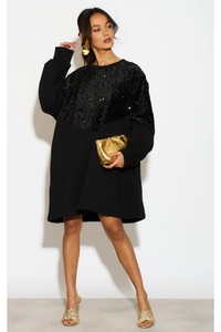 Long Sleeves Oversized Sweatshirt with Sequin in Black